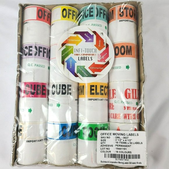 800 Office Business Moving Labels Color Coded Packing Moving Supplies Fragile - Picture 1 of 9